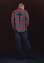 DICETINY Embroidered Leather Metal Logo Button Plaid Long Sleeved Shirt