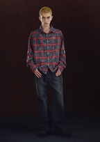 DICETINY Embroidered Leather Metal Logo Button Plaid Long Sleeved Shirt