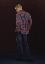 DICETINY Embroidered Leather Metal Logo Button Plaid Long Sleeved Shirt