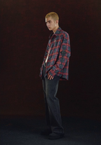 DICETINY Embroidered Leather Metal Logo Button Plaid Long Sleeved Shirt