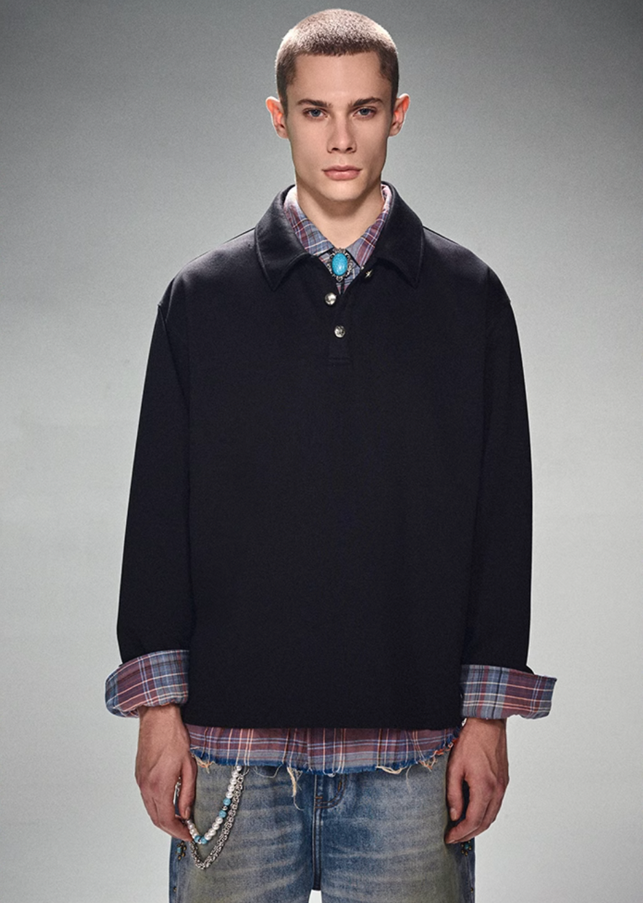 DICETINY Metal Button Long Sleeved Polo Shirt