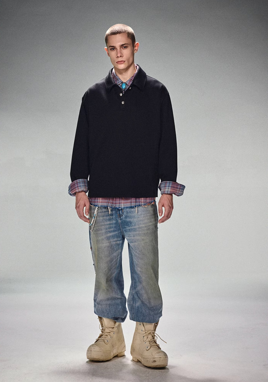 DICETINY Metal Button Long Sleeved Polo Shirt