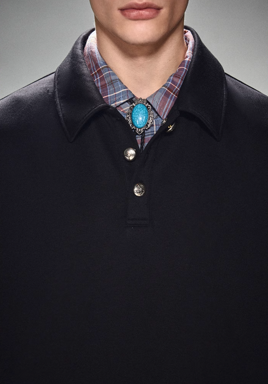 DICETINY Metal Button Long Sleeved Polo Shirt