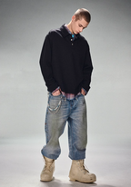 DICETINY Metal Button Long Sleeved Polo Shirt
