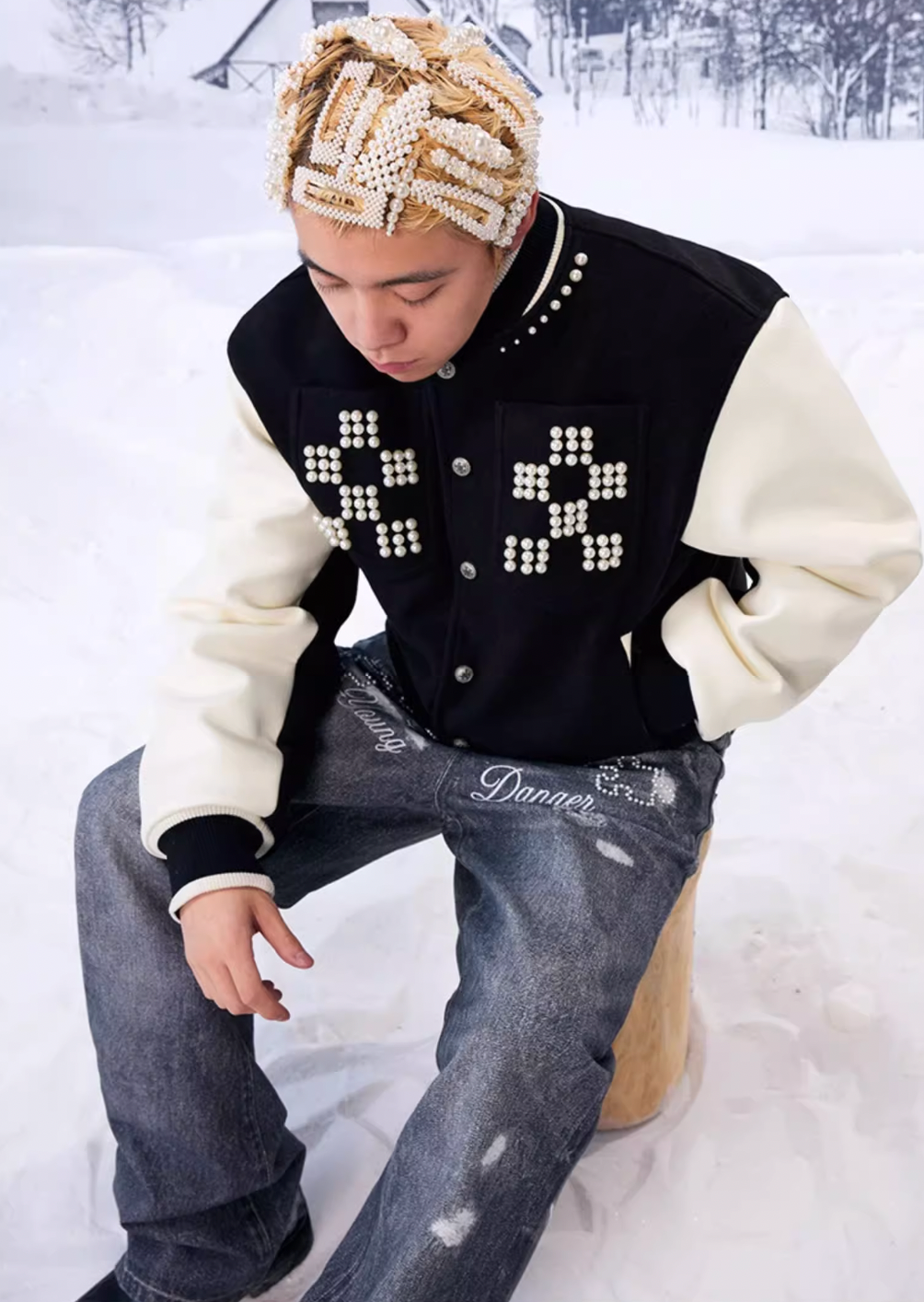 YADcrew Pearl Checkerboard Varsity Jacket