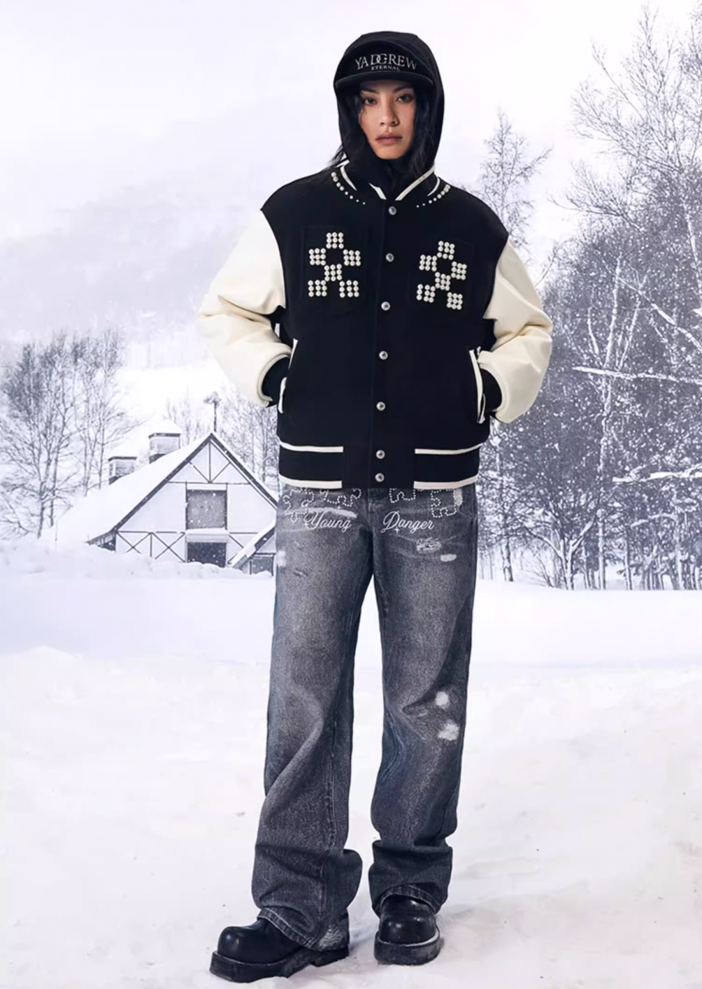 YADcrew Pearl Checkerboard Varsity Jacket
