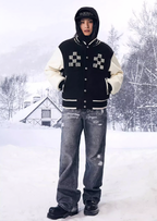 YADcrew Pearl Checkerboard Varsity Jacket