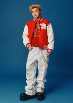 YADcrew Puzzle Snake Pearl Varsity Jacket