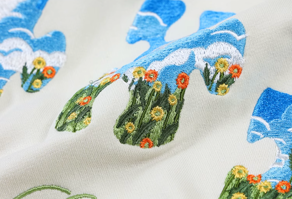 YADcrew Blue Sky Flower Puzzle Embroidery Hoodie