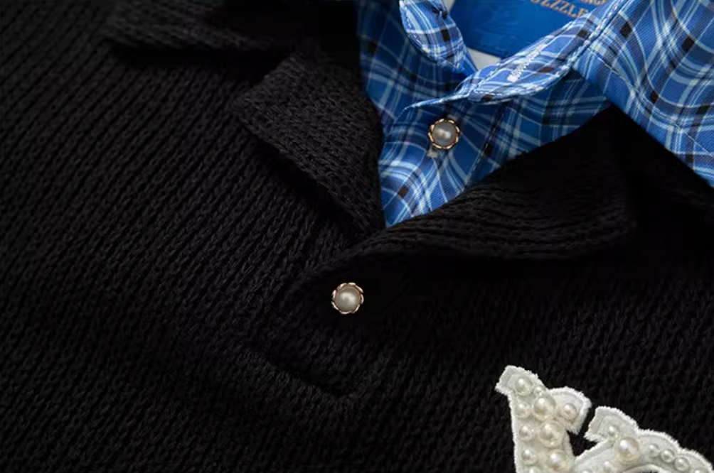 YADcrew Pearl Logo Double Collar Polo Knit Sweater