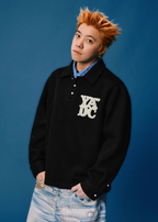 YADcrew Pearl Logo Double Collar Polo Knit Sweater