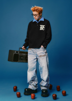 YADcrew Pearl Logo Double Collar Polo Knit Sweater