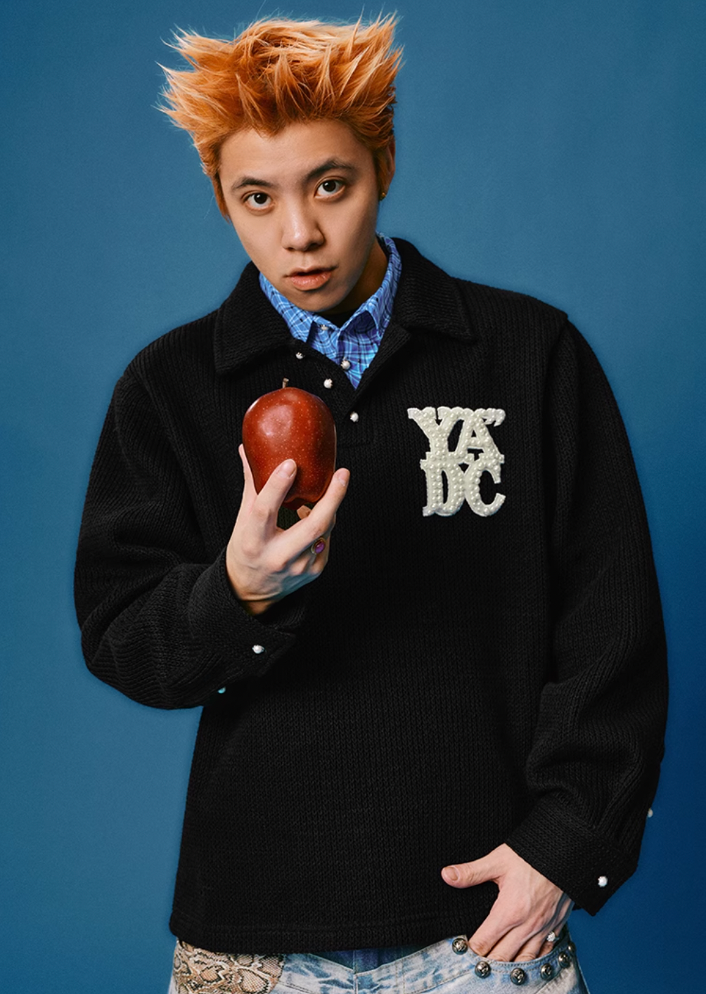 YADcrew Pearl Logo Double Collar Polo Knit Sweater