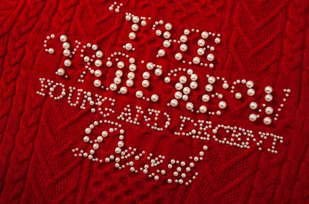 YADcrew Pearl Text Typography Knit Sweater