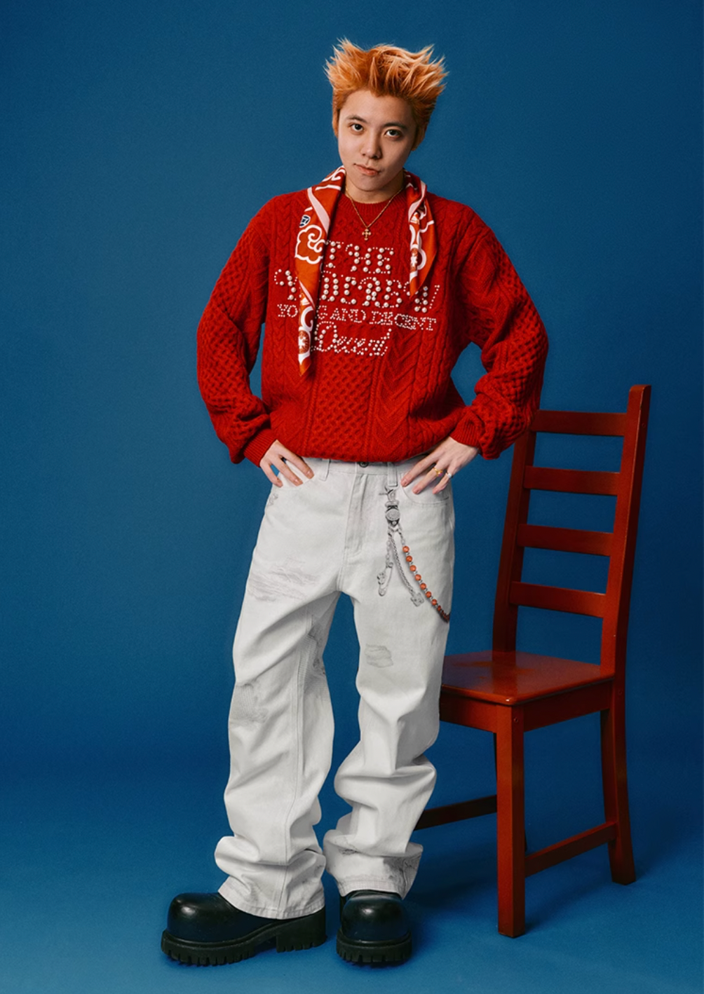 YADcrew Pearl Text Typography Knit Sweater