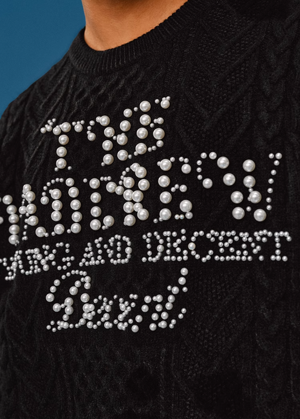 YADcrew Pearl Text Typography Knit Sweater