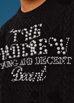 YADcrew Pearl Text Typography Knit Sweater