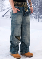 YADcrew Camouflage Splicing Double Waistband Baggy Jeans