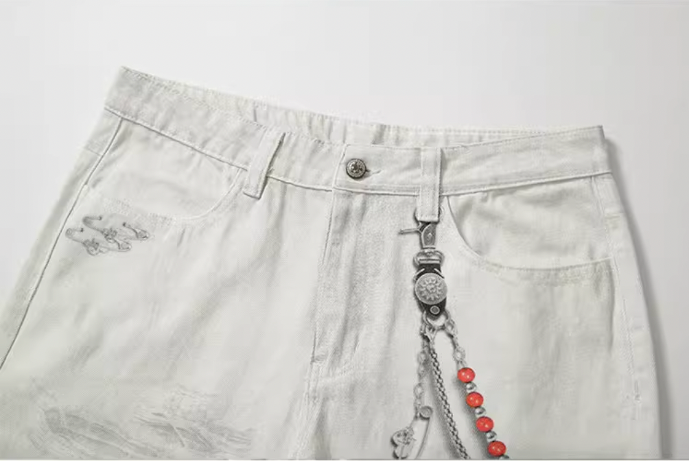 YADcrew Chain Embossed Print Jeans