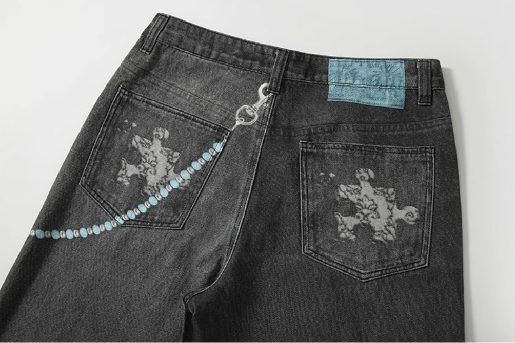 YADcrew Chain Embossed Print Jeans