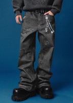 YADcrew Chain Embossed Print Jeans