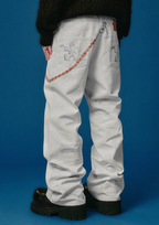 YADcrew Chain Embossed Print Jeans