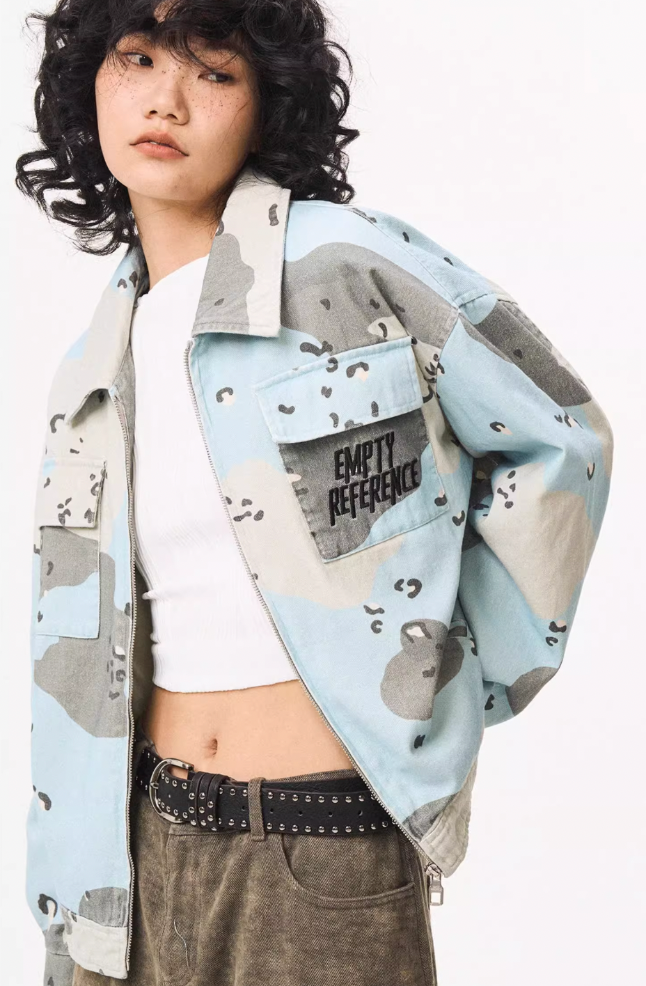 EMPTY REFERENCE Blue Camouflage Pockets Work Jacket