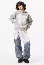 EMPTY REFERENCE Lace Bow Printed Hoodie