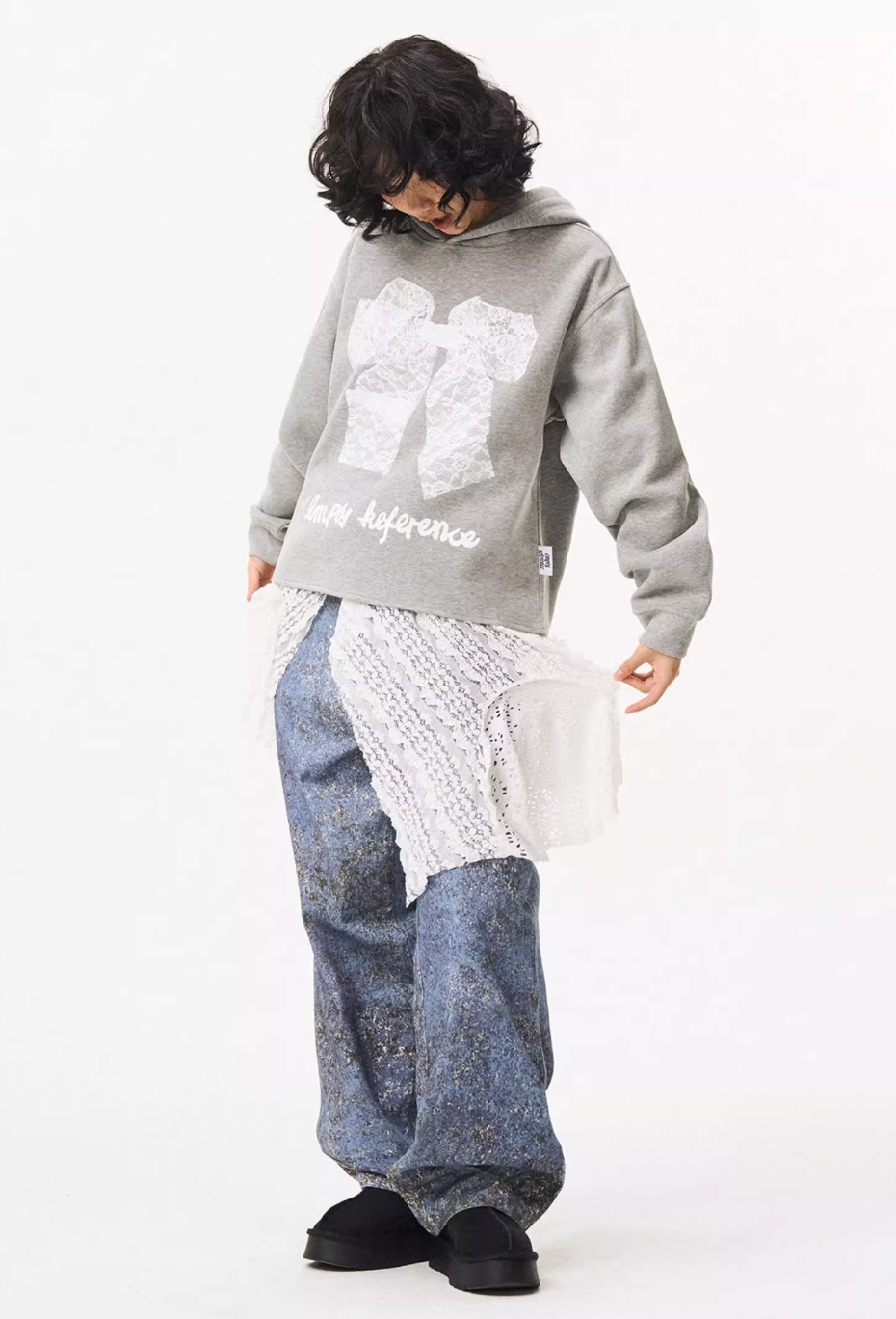 EMPTY REFERENCE Lace Bow Printed Hoodie