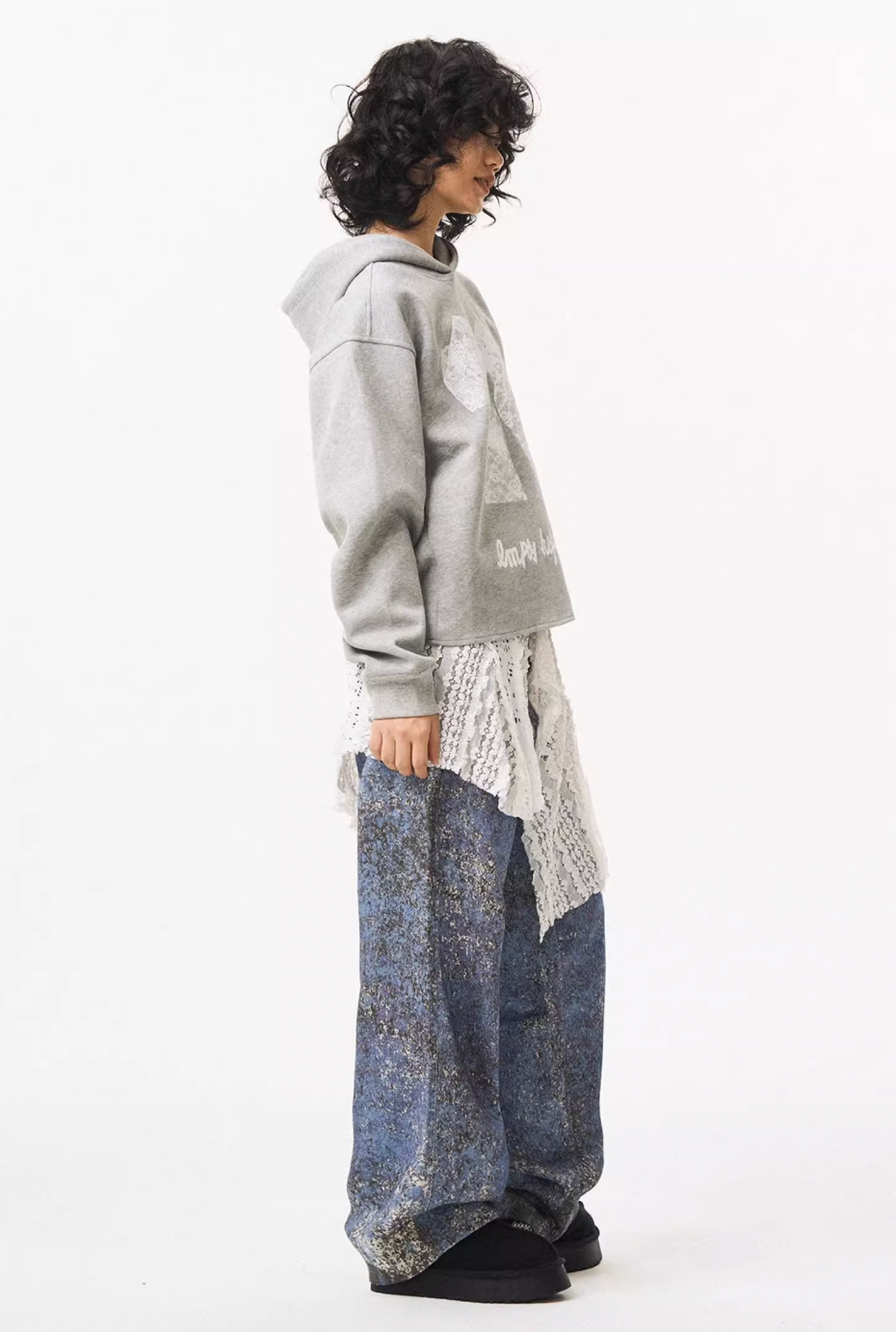 EMPTY REFERENCE Lace Bow Printed Hoodie