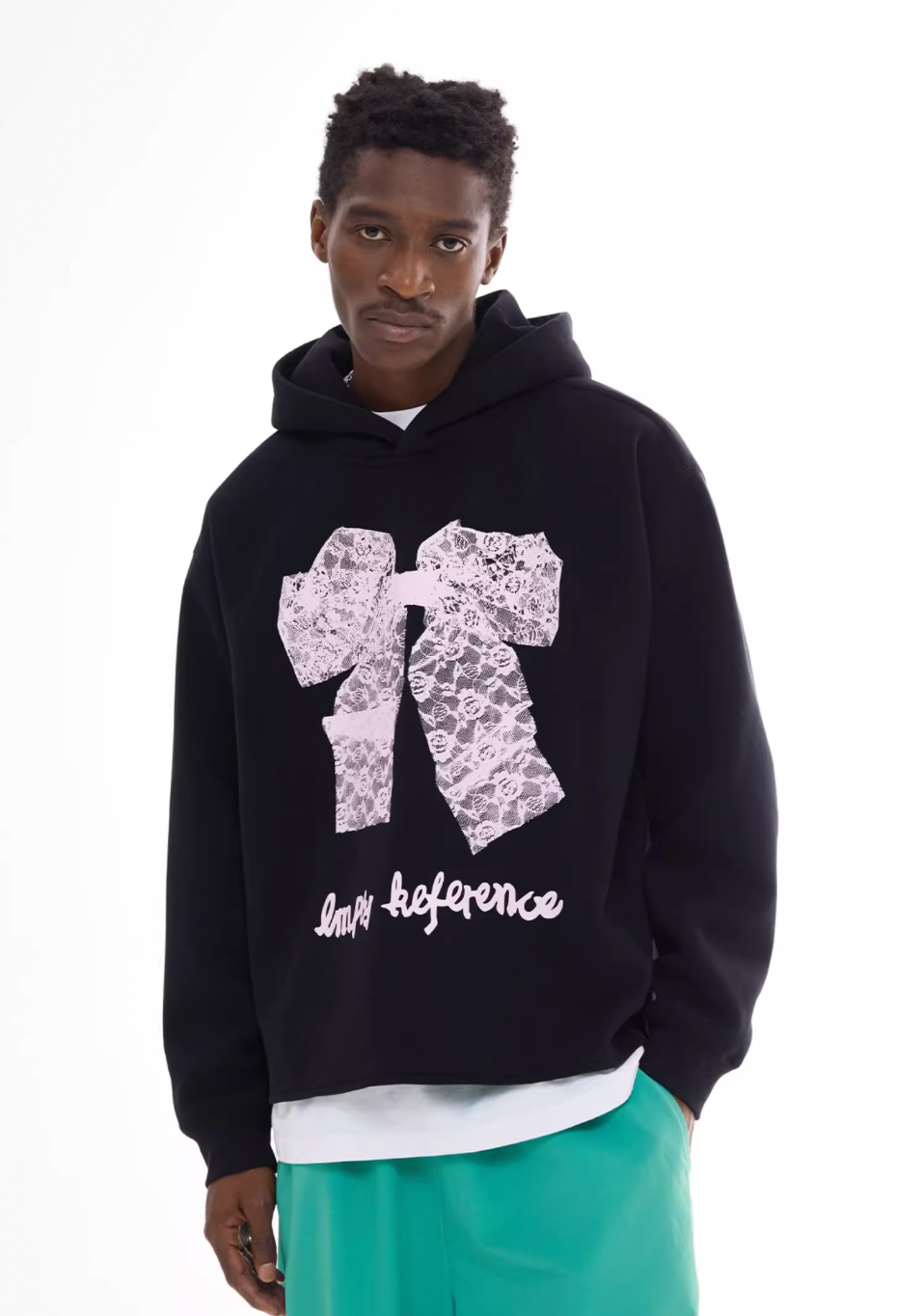 EMPTY REFERENCE Lace Bow Printed Hoodie