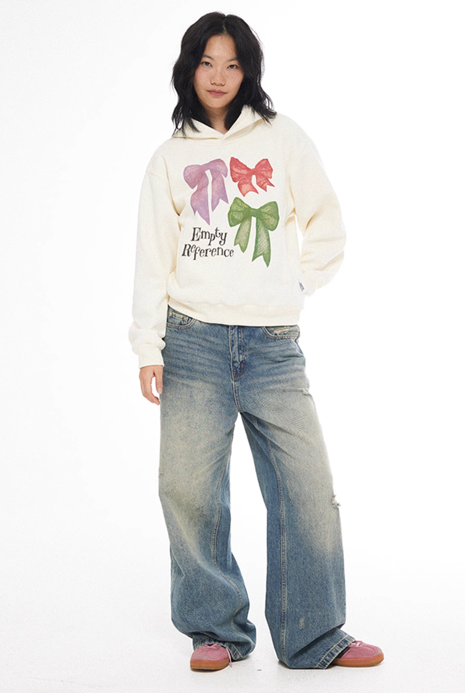 EMPTY REFERENCE Lace Bow Hand Painted Hoodie