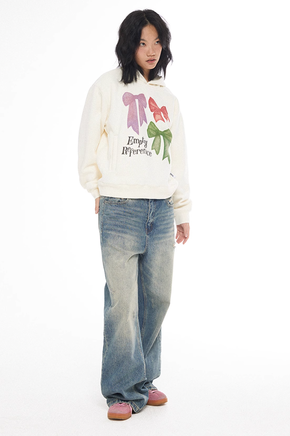 EMPTY REFERENCE Lace Bow Hand Painted Hoodie