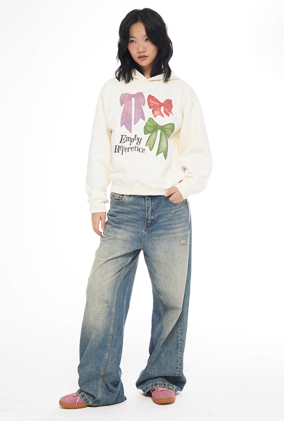 EMPTY REFERENCE Lace Bow Hand Painted Hoodie