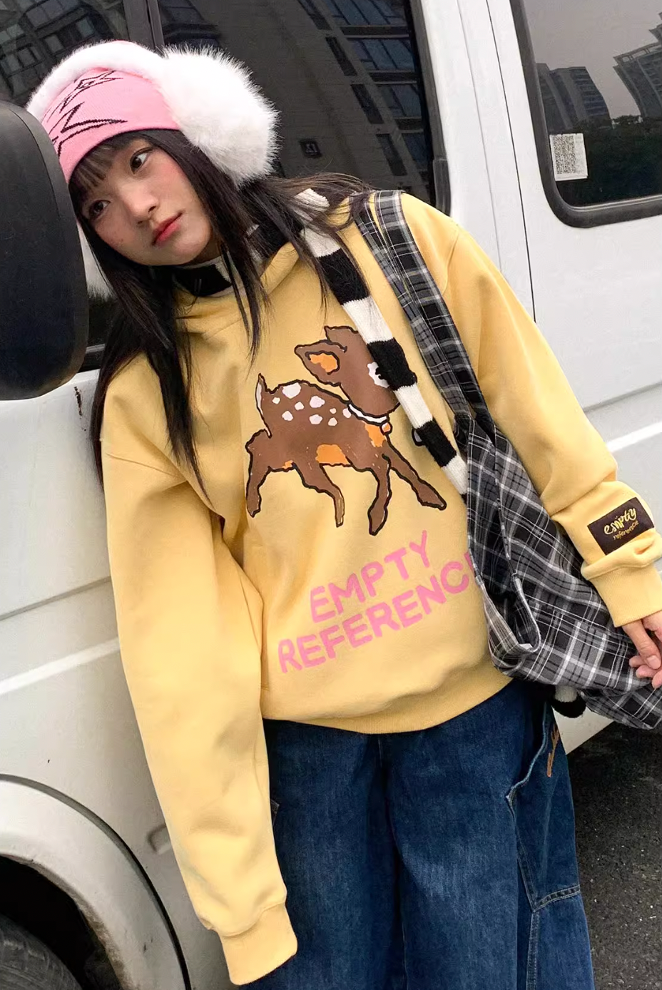 EMPTY REFERENCE Speckled Fawn Letter Print Hoodie