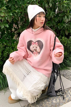 EMPTY REFERENCE Lace Heart Puppy Print Hoodie