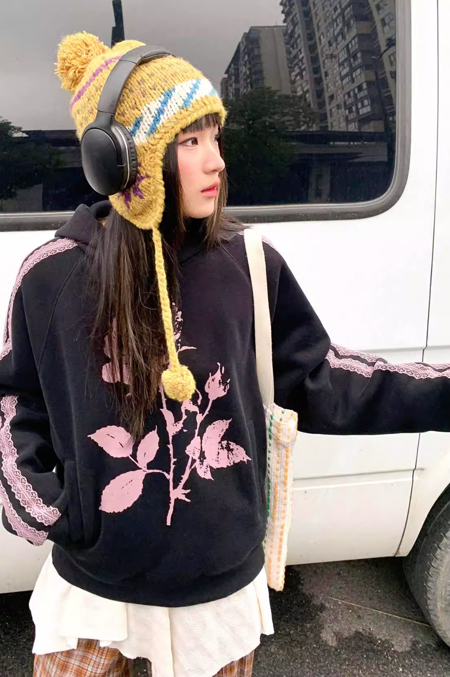 EMPTY REFERENCE Rose Printed Lace Hoodie