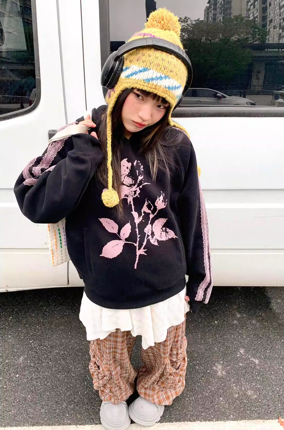 EMPTY REFERENCE Rose Printed Lace Hoodie