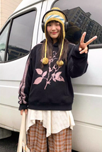 EMPTY REFERENCE Rose Printed Lace Hoodie