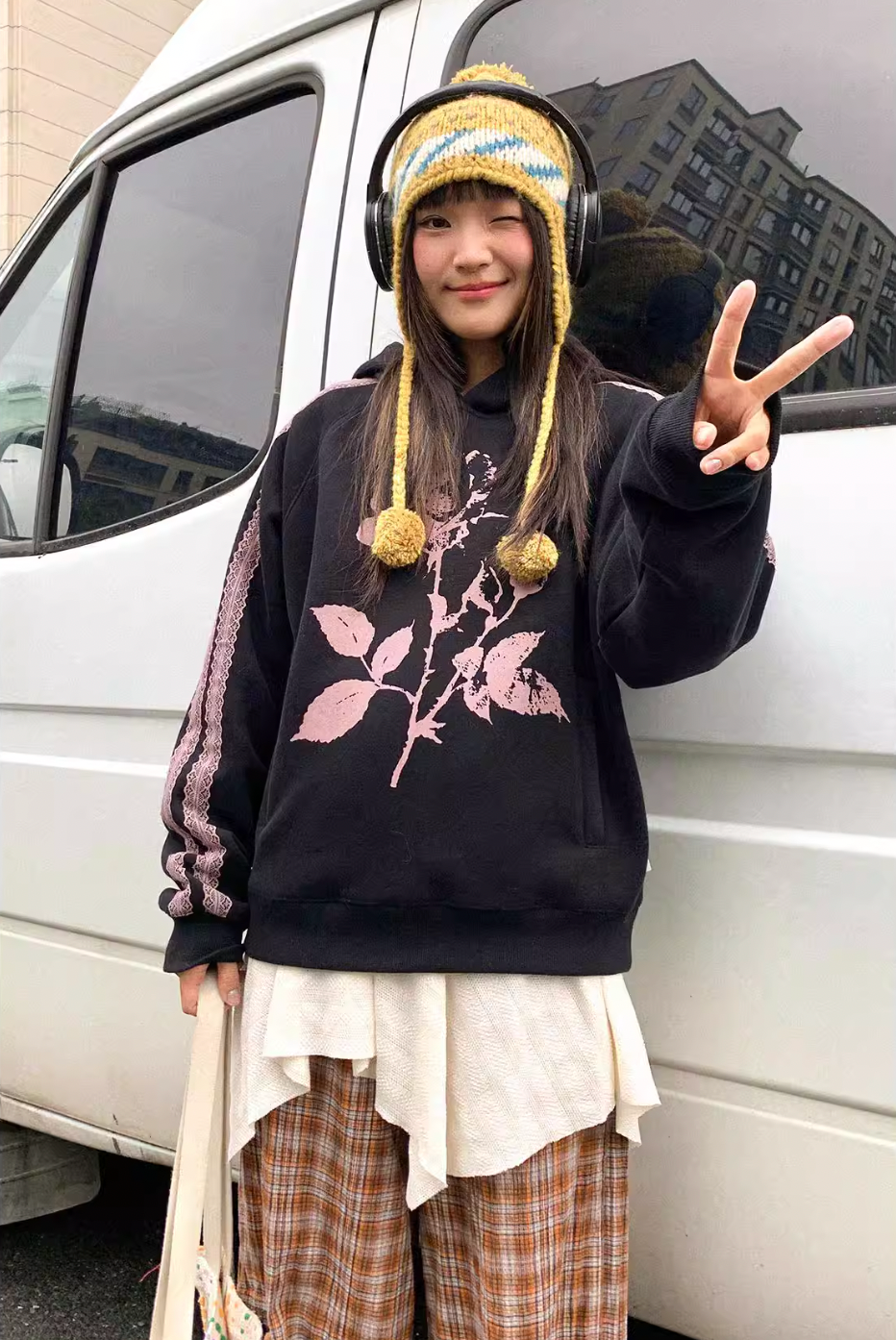 EMPTY REFERENCE Rose Printed Lace Hoodie