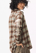 EMPTY REFERENCE Roman Column Print Plaid Long Sleeve Shirt