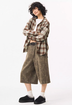 EMPTY REFERENCE Roman Column Print Plaid Long Sleeve Shirt