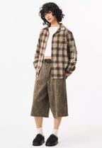 EMPTY REFERENCE Roman Column Print Plaid Long Sleeve Shirt