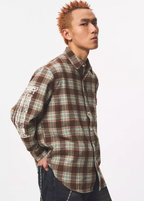 EMPTY REFERENCE Roman Column Print Plaid Long Sleeve Shirt