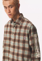 EMPTY REFERENCE Roman Column Print Plaid Long Sleeve Shirt