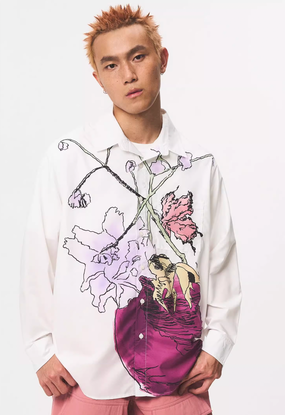 EMPTY REFERENCE Hand Painted Watercolor Vase Long Sleeve Shirt