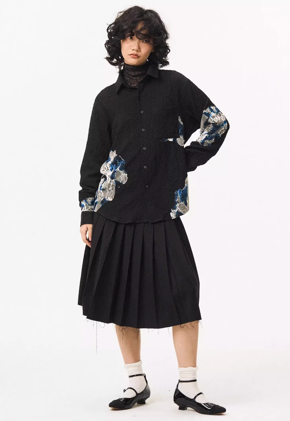 EMPTY REFERENCE Burnt Flower Lace Long Sleeve Shirt