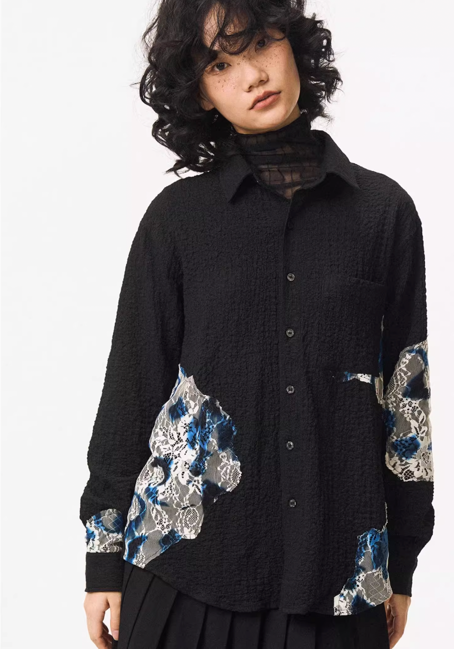 EMPTY REFERENCE Burnt Flower Lace Long Sleeve Shirt