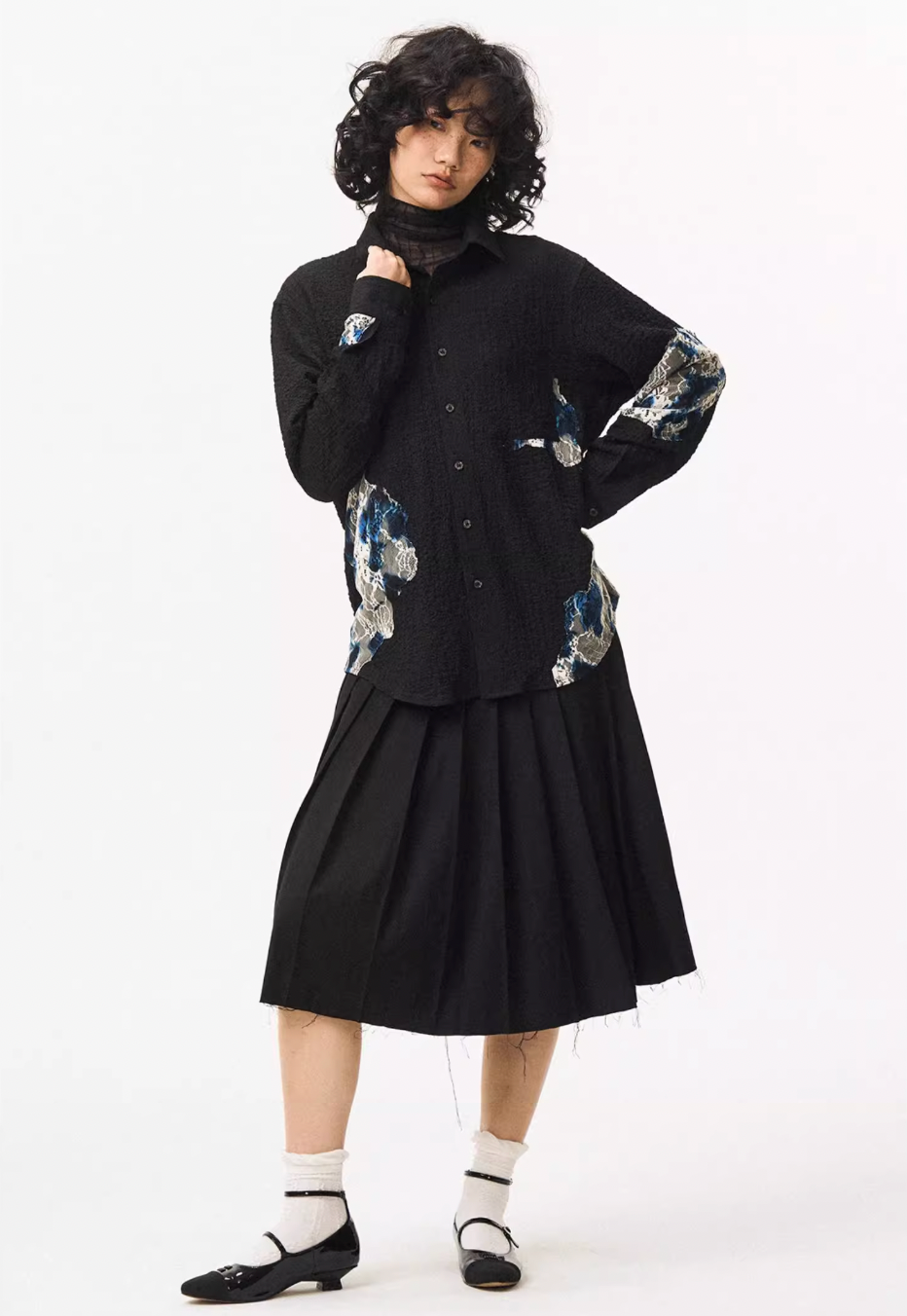 EMPTY REFERENCE Burnt Flower Lace Long Sleeve Shirt