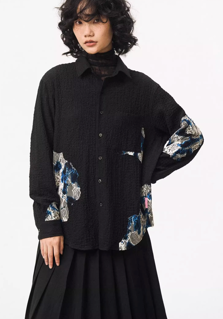 EMPTY REFERENCE Burnt Flower Lace Long Sleeve Shirt